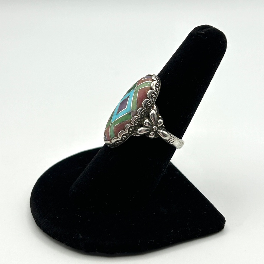 Carolyn Pollack Silver Ring with Turquoise and Purple Inlay - Picture 4 of 16